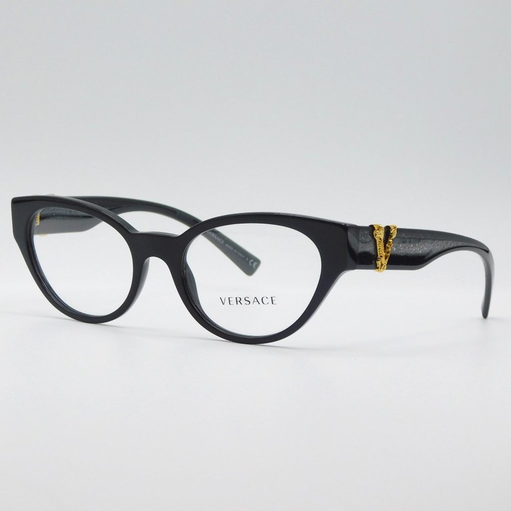 NEW VERSACE VE3282 GB1 BLACK CAT EYE WOMEN AUTHENTIC EYEGLASSES 53-19-140